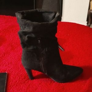 Buddha Mid - Calf Pointed Toe Black Genuine Suede